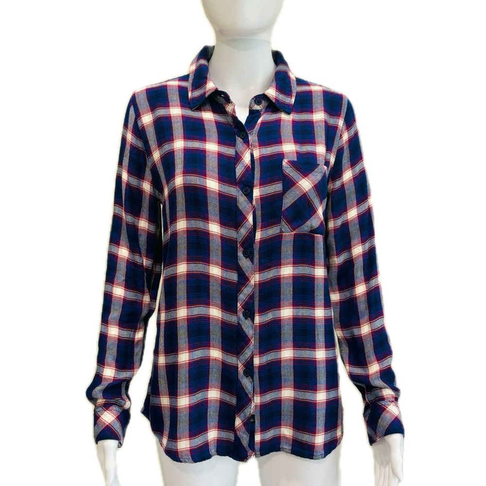 Rails Tartan Plaid Tunic Shirt Womens Size Small Rayon Long Sleeve Button Down